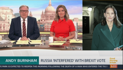 Edward Balls and Susanna Reid in conversation with political correspondent Louisa James on Good Morning Britain